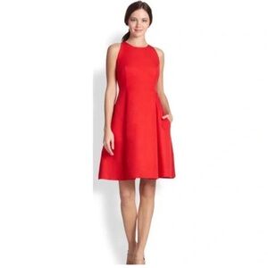 Kate Spade Angelika Monaco Lacquered Fit and Flare Ponte Red Midi Dress